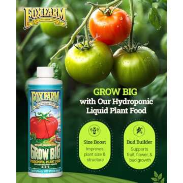 FoxFarm Grow Big Hydro Organic Liquid Fertilizer, Plant Food with Micro Nutrients for Hydroponic Sys...