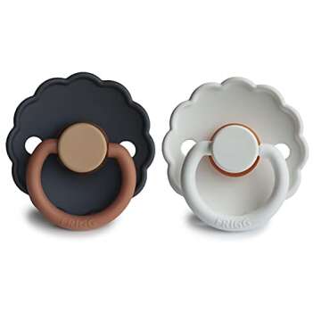 FRIGG Daisy Natural Rubber Baby Pacifier | Made in Denmark | BPA-Free (Aurora/Bright White, 6-18 Mon...