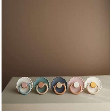 FRIGG Daisy Natural Rubber Baby Pacifier | Made in Denmark | BPA-Free (Aurora/Bright White, 6-18 Months) 2-Pack