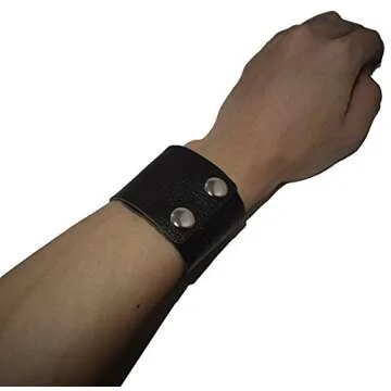AZYOUNG Men's Black Brown White 5cm Wide Leather Bracelet Two Rows of Buckles Wristband Cuff Bangle,Length:23cm (Black)