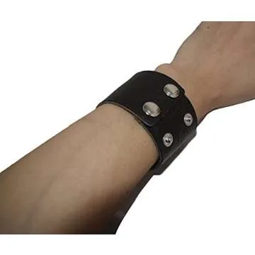 AZYOUNG Men's Black Brown White 5cm Wide Leather Bracelet Two Rows of Buckles Wristband Cuff Bangle,Length:23cm (Black)