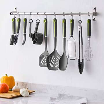 Amazon Basics 17-Piece Tools and Gadget Set, Soft Grip Handle, Grey and Green