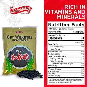Shirakiku Cut Wakame Dried Seaweed - Dry Seaweed, Sea Kelp - Fresh Vegetables and Seaweed Chips for Miso Soup, Ramen, and Sushi - Pre-Cut, Resealable Package - 16 Oz