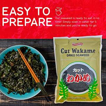 Shirakiku Cut Wakame Dried Seaweed - Dry Seaweed, Sea Kelp - Fresh Vegetables and Seaweed Chips for Miso Soup, Ramen, and Sushi - Pre-Cut, Resealable Package - 16 Oz