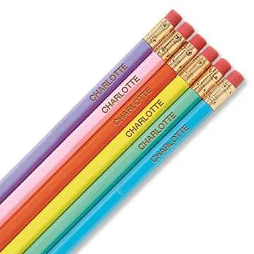Lillian Vernon Personalized Pastel Pencils - 12 Hardwood #2 Pencil Set With Laser Engraved Name, Customizable School Supplies for Kids, Teachers, Students, & Personal Use, 6” x 0.3”