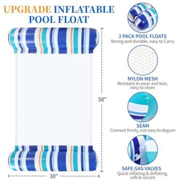 Pool Floats Adult - 2 Pack Inflatable Pool Floats Hammock, Multi-Purpose 4-in-1Pool Floats for Adults, Swimming Pool Water Hammock Lounge