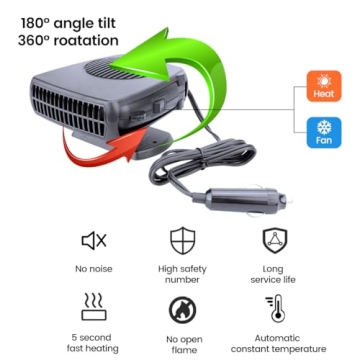 Car Heater, Portable Electronic Auto Fan Heater 12V 200W 2 in 1 Heating/Cooling Function Fast Heating Car Defrost Defogger