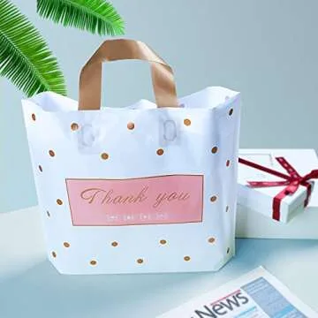 MLAFLY Thank You Bags Shopping Bags, 50 Pack Bulk Merchandise Bags Plastic Boutique Bags for Small Business Retail Bags for Customers Parties Favors Goody Bags(Polka Dot-Small(10"x12"))