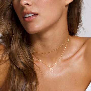 Ursteel Initial Necklace for Women - 14K Gold Plated Dainty Small Layered Initial Letter R Pendent G...