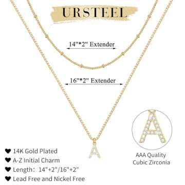 Ursteel Initial Necklace for Women - 14K Gold Plated Dainty Small Layered Initial Letter R Pendent Gold Choker Chain Necklaces for Women Trendy Gold Jewelry Women Mothers Day Gifts