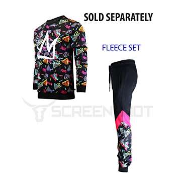 SCREENSHOT-F11963 Mens Urban Hip Hop Premium Fleece - Pullover Activewear 80's Retro Street Fashion Crew Neack Sweatshirt-Black/Pop-Large
