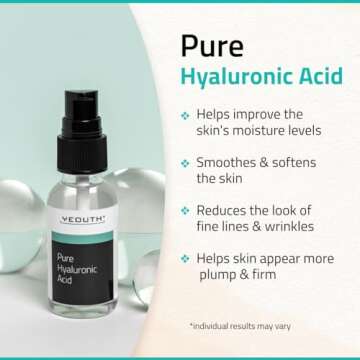 YEOUTH Pure Hyaluronic Acid Serum for Face 100% for Dry & Dull Skin, Hydrating Hyaluronic Face Serum for Women & Men, For All Skin Types 1oz