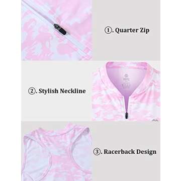 MoFiz Women's Sleeveless Golf Shirt Racerback Tennis Tops Quick Dry Running Shirt Collarless Sports Athletic T-Shirt Camouflage Pink S