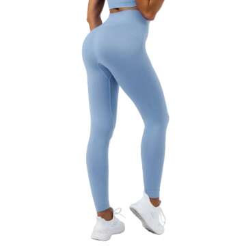 Sportneer Workout Sets for Women 2 Piece, Ribbed Seamless Cute One Shoulder Sports Bra and High Waisted Leggings Matching Gym Yoga Set Outfits Work Out Set Light Blue M