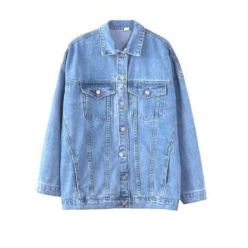 Gozoloma Women's Casual Loose Oversized Denim Jacket Button Up Long-Sleeved Jean Jacket Coat (0011-LightBlue-XXL)