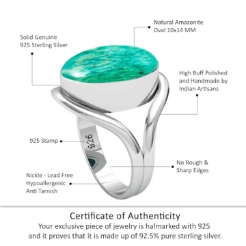 JEWELOPORIUM Green Amazonite Silver Ring for Women