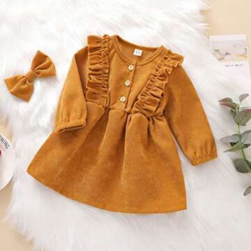 Karuedoo Kids Toddler Baby Girl Corduroy Ruffle Long Sleeve Dress Princess Party Dress Fall Winter S...