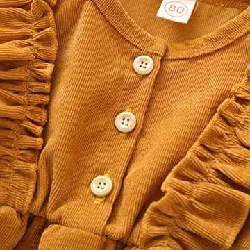 Karuedoo Kids Toddler Baby Girl Corduroy Ruffle Long Sleeve Dress Princess Party Dress Fall Winter Skirt Outfit (A-Yellow, 6-12M)