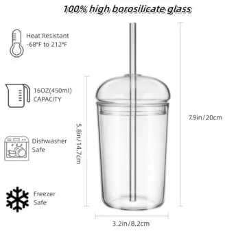 16oz Borosilicate Glass Tumbler with Dome Lid