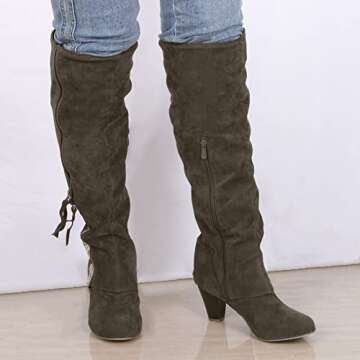 Womens Faux Suede Knee High Boots Side Zipper Chunky Heel Fashion Fall Winter Boots Comfortable West...