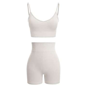 ABOCIW Women Workout Sets 2 Piece Ribbed Seamless Adjustable Strap V Neck Sport Bra and Tummy Control High Waist Running Biker Shorts Sets Exercise Gym Yoga Outfits White 02 Small