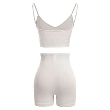 ABOCIW Women Workout Sets 2 Piece Ribbed Seamless Adjustable Strap V Neck Sport Bra and Tummy Control High Waist Running Biker Shorts Sets Exercise Gym Yoga Outfits White 02 Small