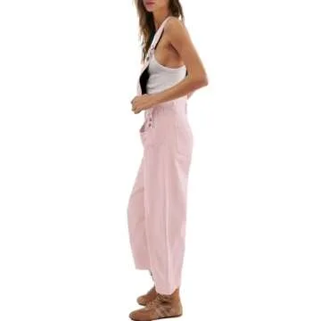 Yanekop Womens Overalls Casual Loose Jumpsuit Wide Leg Pants Sleeveless Bib Overalls Baggy Harem Barrel Pants(Light Pink,M)