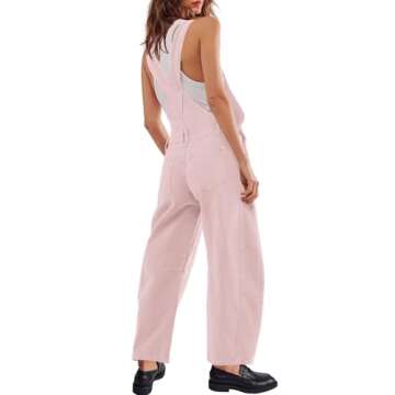 Yanekop Womens Overalls Casual Loose Jumpsuit Wide Leg Pants Sleeveless Bib Overalls Baggy Harem Barrel Pants(Light Pink,M)
