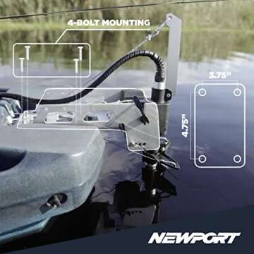 Newport NK180 Kayak Trolling Motor w/Mounting & Steering Bracket Kit 1.8hp Equivalent Brushless Motor Compatible w/ 24V Lithium, AGM, or Lead Acid Deep Cycle Batteries (Battery Not Included)