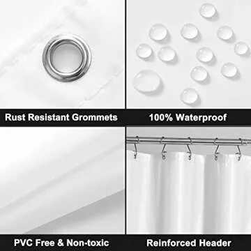 Barossa Design White Shower Curtain Liner with 6 Magnets - Waterproof PEVA Shower Liner for Bath Tub, 72" x 72" Standard Size, PVC Free & Metal Grommets - White, 72x72