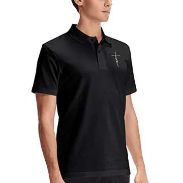 Embroidery Logo Cross Faith Jesus Polo T Shirts Tshirts for Men Mens Religious Christ T-Shirts Short Sleeve Summer Tshirt Black