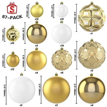 ISULIFE 87ct Shatterproof Christmas Ball Ornaments Set