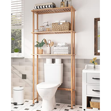 AmazerBath Over The Toilet Storage Shelf Bamboo, 3-Tier Over Toilet Organizer Rack, Freestanding Abo...