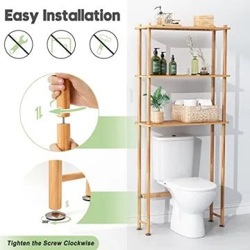 AmazerBath Bamboo Over The Toilet Shelf | 3-Tier Organizer