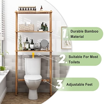 AmazerBath Bamboo Over The Toilet Shelf | 3-Tier Organizer