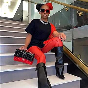 Liliana Women Fold Over Knee High Boots Wedge Heel Padlock Pull-on Boots MUTTO-1