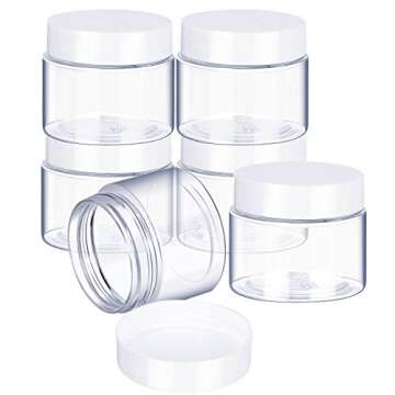 SATINIOR 6 Pack Clear Container with Lids Small Plastic Jars Wide Mouth Round Airtight Leak Proof Container Jars with Lid for Travel Storage, Cosmetic,eye Shadow, Nails, Paint, Jewelry(White,1 oz)