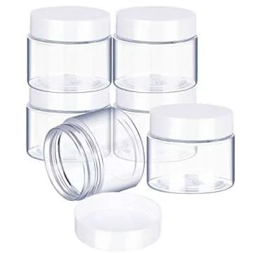 SATINIOR 6 Pack Clear Container with Lids Small Plastic Jars Wide Mouth Round Airtight Leak Proof Container Jars with Lid for Travel Storage, Cosmetic,eye Shadow, Nails, Paint, Jewelry(White,1 oz)