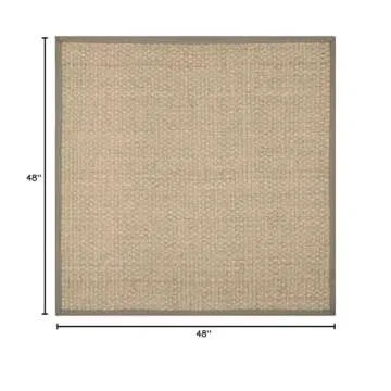 SAFAVIEH Natural Fiber Collection Area Rug - 4' Square, Natural & Grey, Border Basketweave Seagrass ...