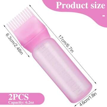 Pimoys 2 Pack Root Comb Applicator Bottle, 6 Ounce Oil Applicator for Hair Dye, Hair Oiling Applicat...