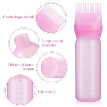 Pimoys 2 Pack Root Comb Applicator Bottle, 6 Ounce Oil Applicator for Hair Dye, Hair Oiling Applicator Hair Coloring Brush Bottle with Graduated Scale