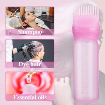 Pimoys 2 Pack Root Comb Applicator Bottle, 6 Ounce Oil Applicator for Hair Dye, Hair Oiling Applicator Hair Coloring Brush Bottle with Graduated Scale