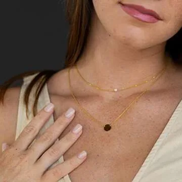 Ava Riley Necklace for Women, 14K Gold-Plated Dainty Choker, 2 Piece Sets - Pearl Disc Pendant Necklaces for Women, Trendy Beach Jewelry