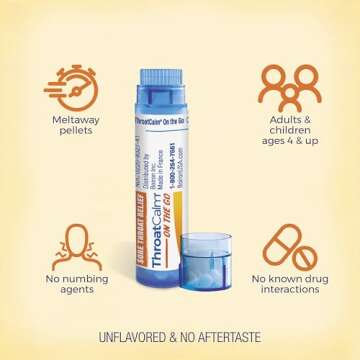 Boiron ThroatCalm On The Go Travel Essential for Pain Relief from Red, Dry, Scratchy, Sore Throats and Hoarseness - 2 Count (160 Pellets)