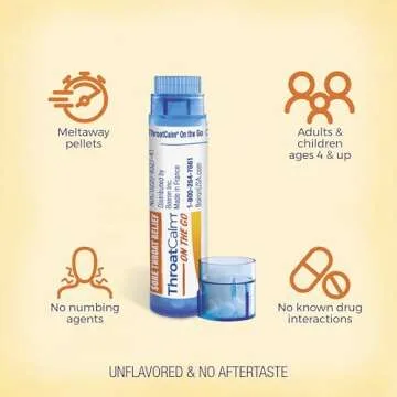 Boiron ThroatCalm On The Go Travel Essential for Pain Relief from Red, Dry, Scratchy, Sore Throats and Hoarseness - 2 Count (160 Pellets)
