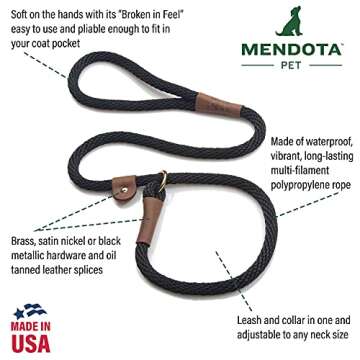 Mendota Pet Slip Leash - Dog Lead and Collar Combo - Made in The USA - Orange, 3/8 in x 6 ft - for S...