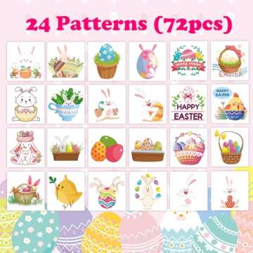 Jejucy Easter Temporary Tattoos for Kids - 72 Vibrant Stickers as Basket Stuffers
