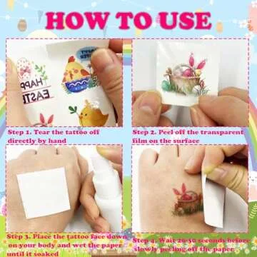 Jejucy Easter Tattoos for Kids - 72 Pcs Fun Stickers