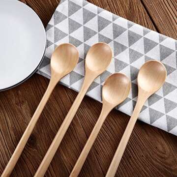 4 Pieces Wood Mixing Spoon Long Handle Wooden Spoons for Kitchen Stirring and Cooking, 13 Inches Lon...