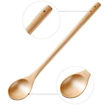 4 Pieces Long Handle Wooden Mixing Spoons Set for Cooking